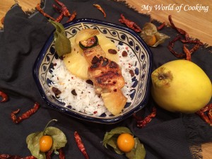 Ananascurry Spießchen auf Basmatireis