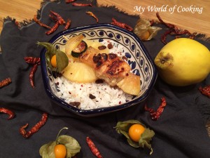 Ananascurry Spießchen auf Basmatireis
