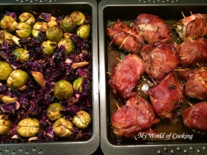 Schweinemedaillons mit Kohlsprossen-Rotkraut Gemüse