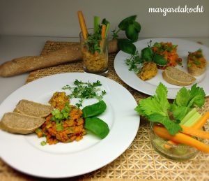 Karotten-Sellerie-Tatar mit Karotten-Leinsamen-Aufstrich