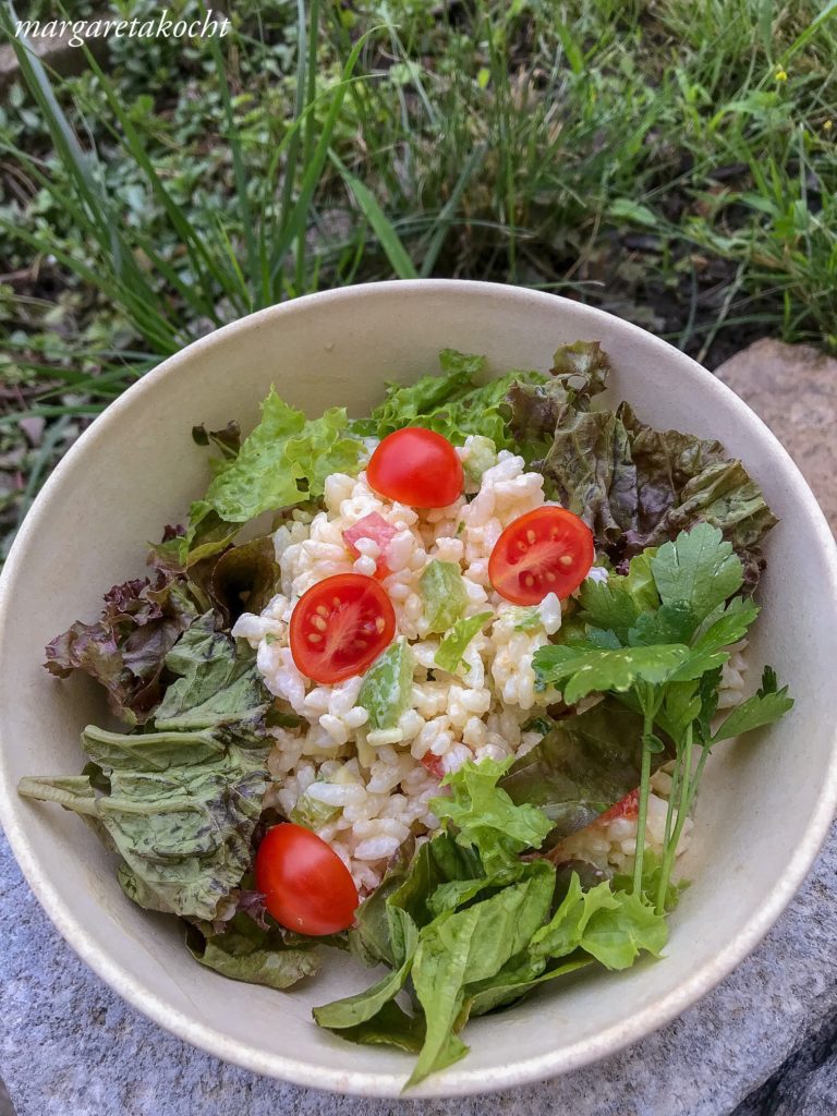 leichter Reis Salat mit Gemüse & Kräutern