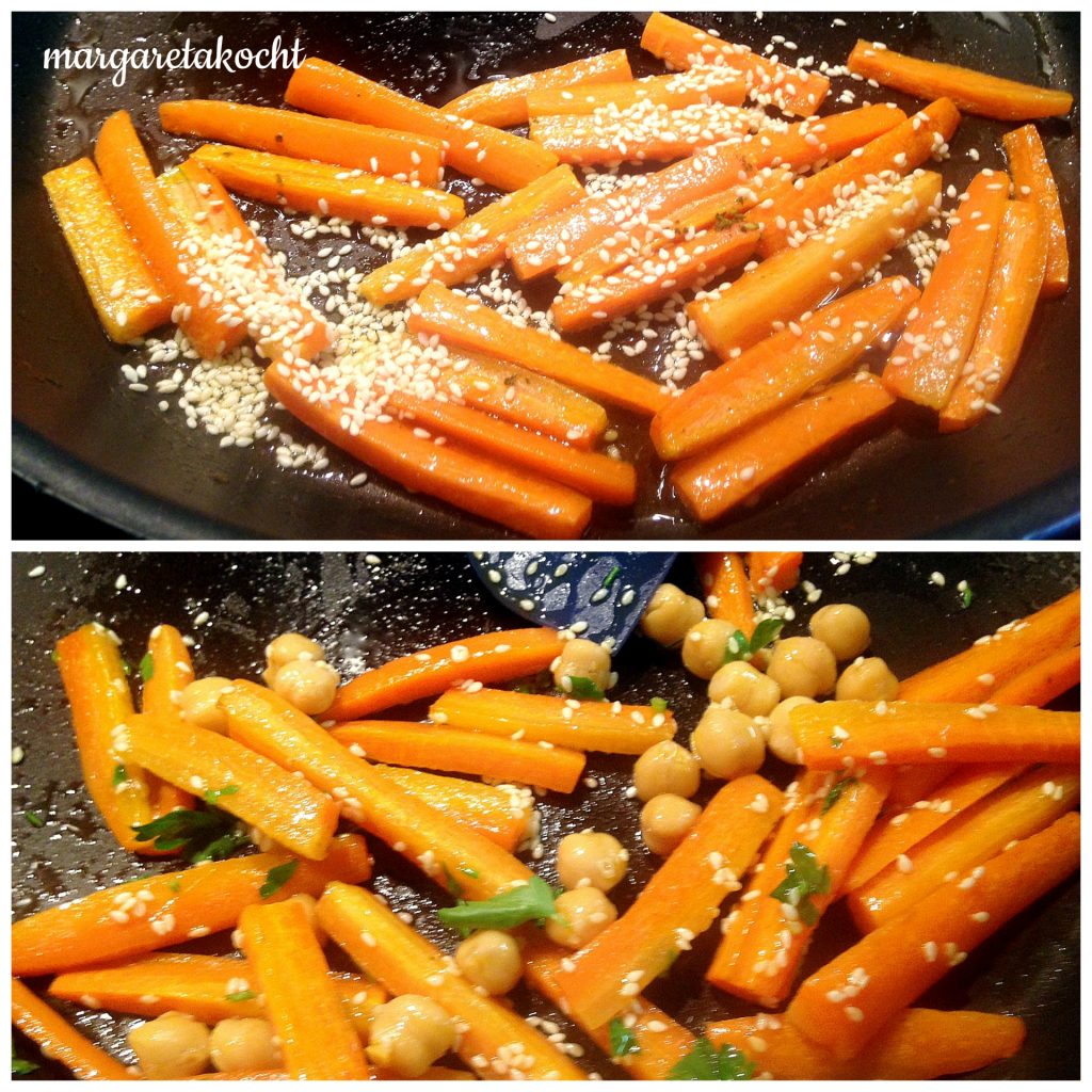 marinierte Karotten auf home-made Humus (oder) Wer hat die Antworten ...